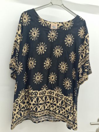 Damen Bluse Vanee schwarz beige Sonnenmuster Grösse L