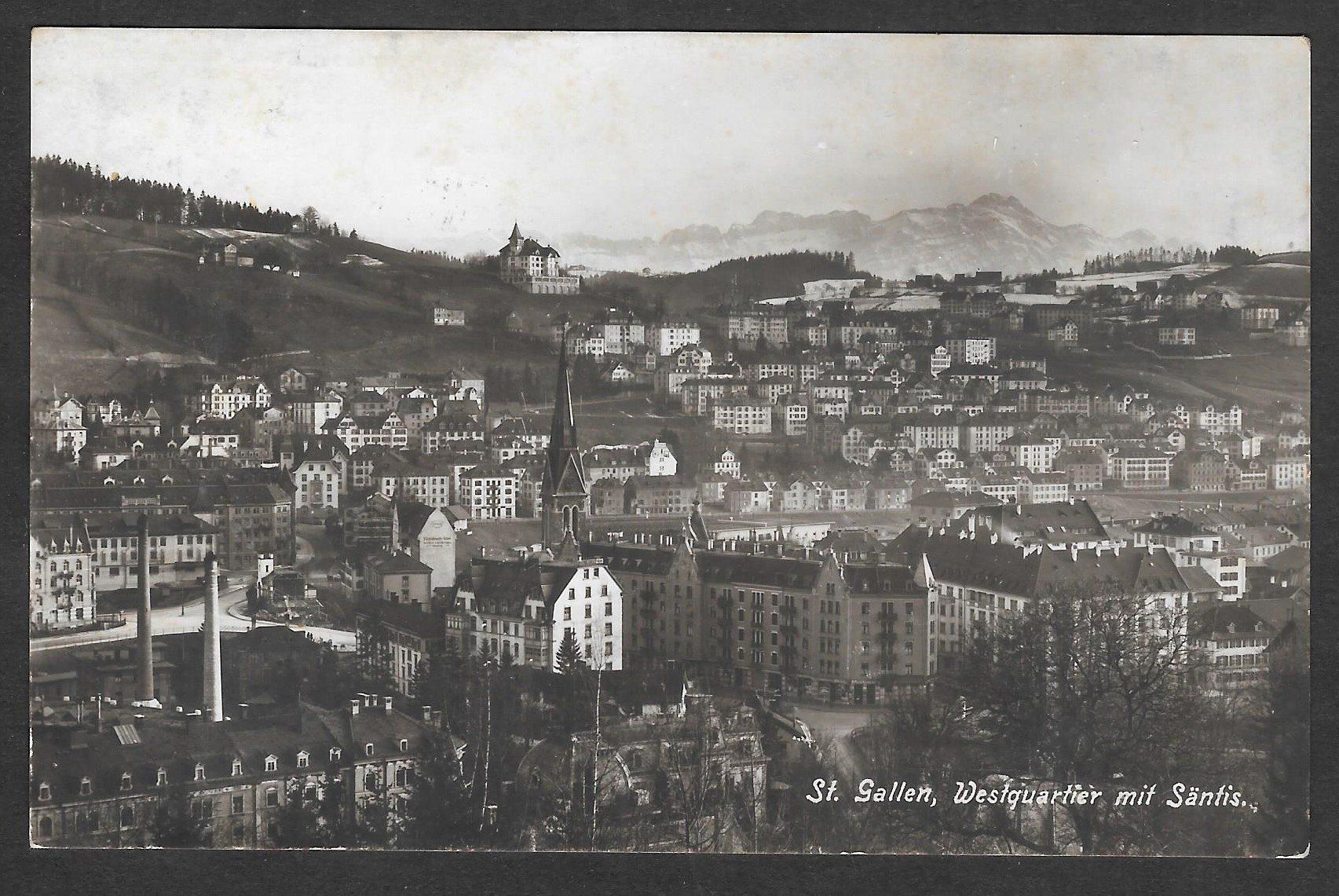 Cartoline postali: St. Gallen Westquartier mit Säntis – Usato da Olten venduto da clotaldi