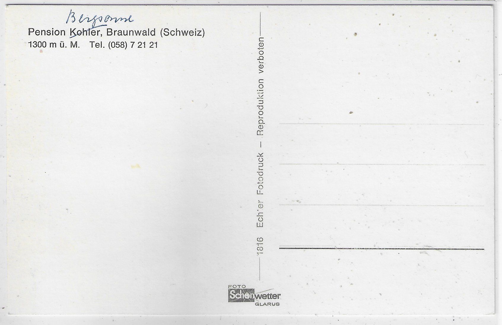 Cartoline postali: Braunwald - Pension Kohler – Usato da Ettingen venduto da Kartenplanet 1
