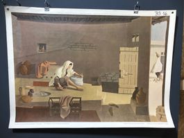 Vintage Schulwandbild INNERES EINES ORIENTALISCHEN HAUSES #