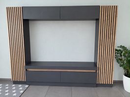 Carryhome WOHNWAND Anthrazit, Eiche Artisan 272,6/209,5/41,3