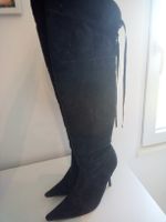 Schwarze Overknee Stiefel, Wildleder Optik, Grösse 36/37