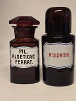 Antique Apothecary Jars, Brown Glass Bottles Set