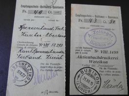 Quittungen 1919 1927 Bubikon Oberwetzikon die Freisinnigen