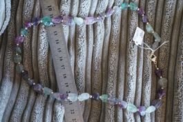 Fluorit    Roh Steine  Kette mit Silber & Verschluss 50cm