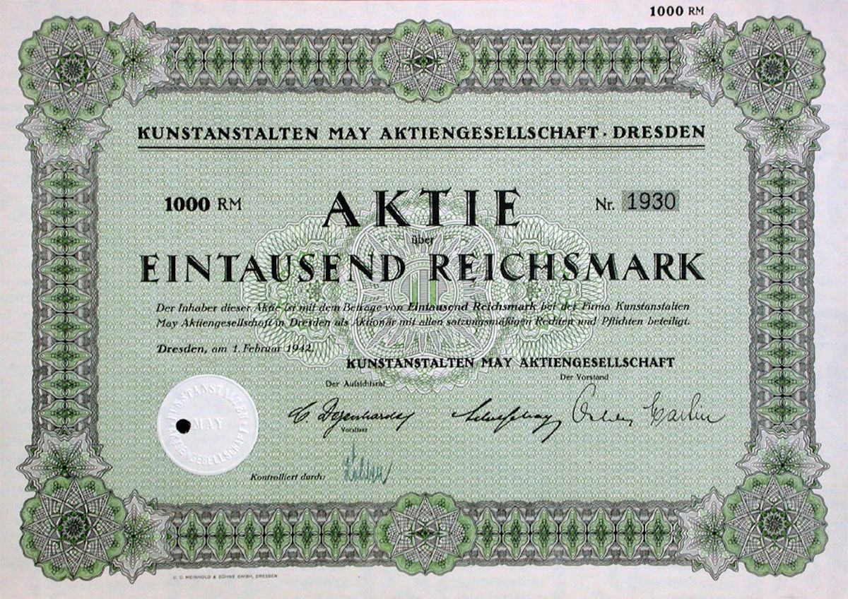 Dokumente: Kunstanstalten May AG, Dresden - 1942 – Gebraucht aus Solothurn von Sgasche