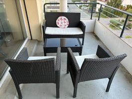 Garten -Terrassen Lounge-Set Rattan schwarz 4-teilig