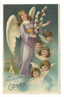 Fröhliche Weihnachten - Engel-Schar - Kirche - Präge-Litho