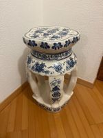 Sgabello/Porta piante in Porcellana Chinoiserie - Bianco/Blu