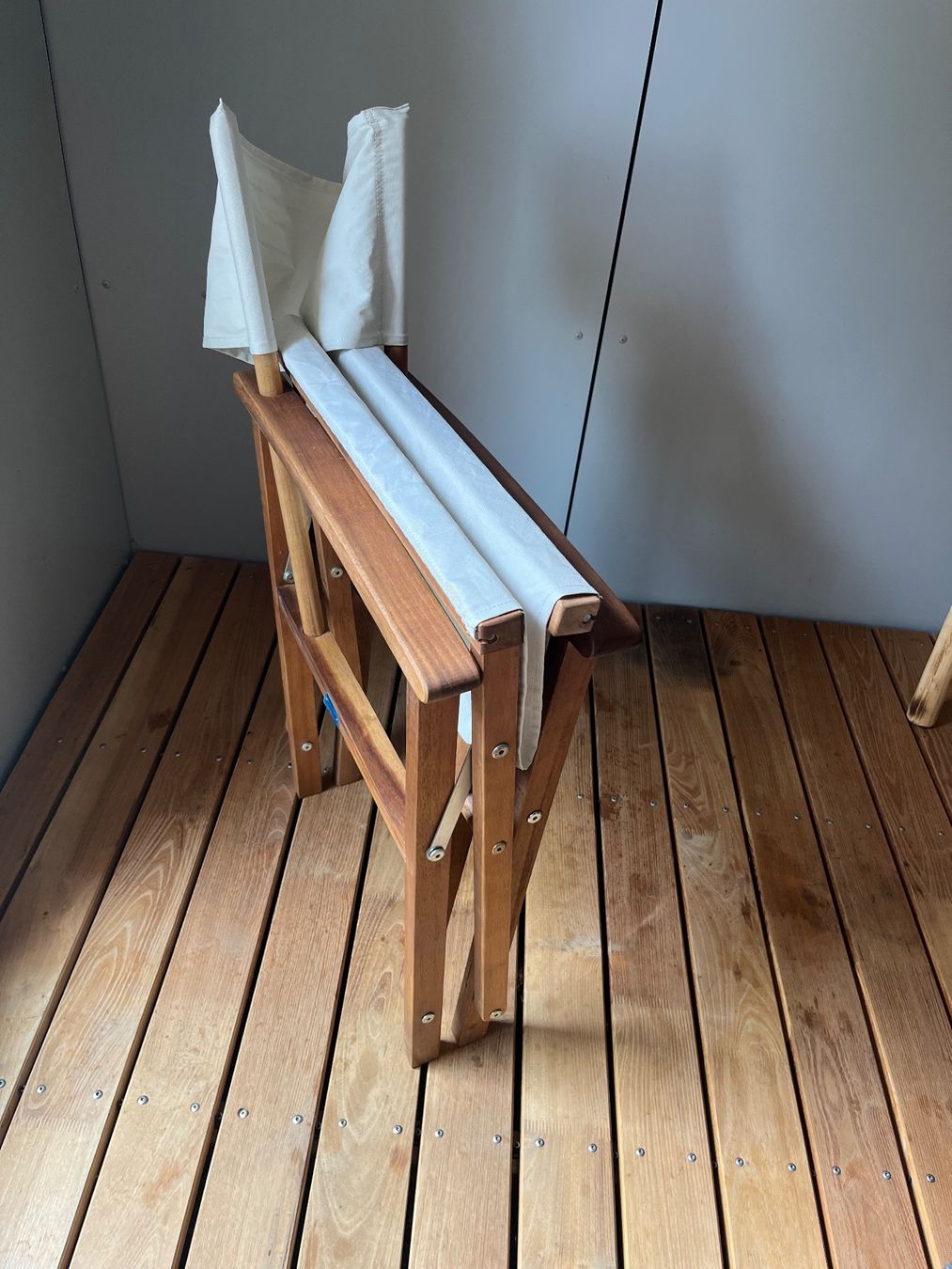 Sedie: 3x Gartenstuhl Holz / cremeweisser Stoff – Usato da Gurbrü venduto da tam_wb9p 2