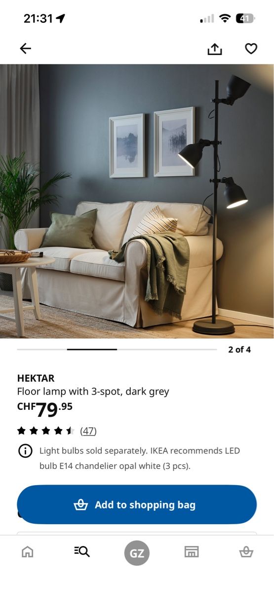 Ikea Lampade: Stehlampe IKEA Hektar 3-Spot, dunkelgrau – Usato da Bern venduto da Binjip 2