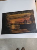 Holzbild Brücke Landschaft Sonnenuntergang Unikat Nobe79 sig