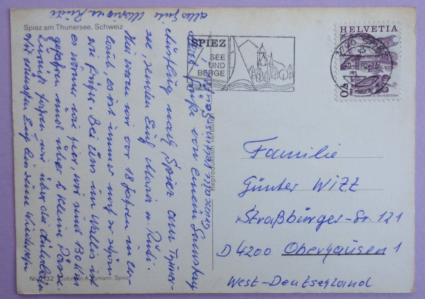 Cartoline postali: Spiez am Thunersee – Usato da Fétigny venduto da Billy2miny 1