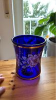 Wunderschöne Kobaltblaue Vase mit Goldrand und Blumen Dekor