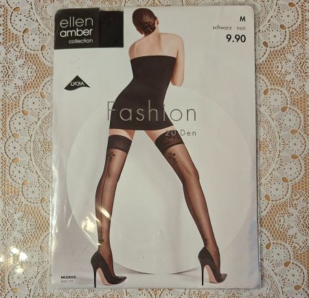 Fashion Strümpfe halterlos mit Naht Schwarz 20DEN Gr.M