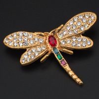 Vintage ROMAN Brosche; Libelle mit buntem Strass; goldfarben