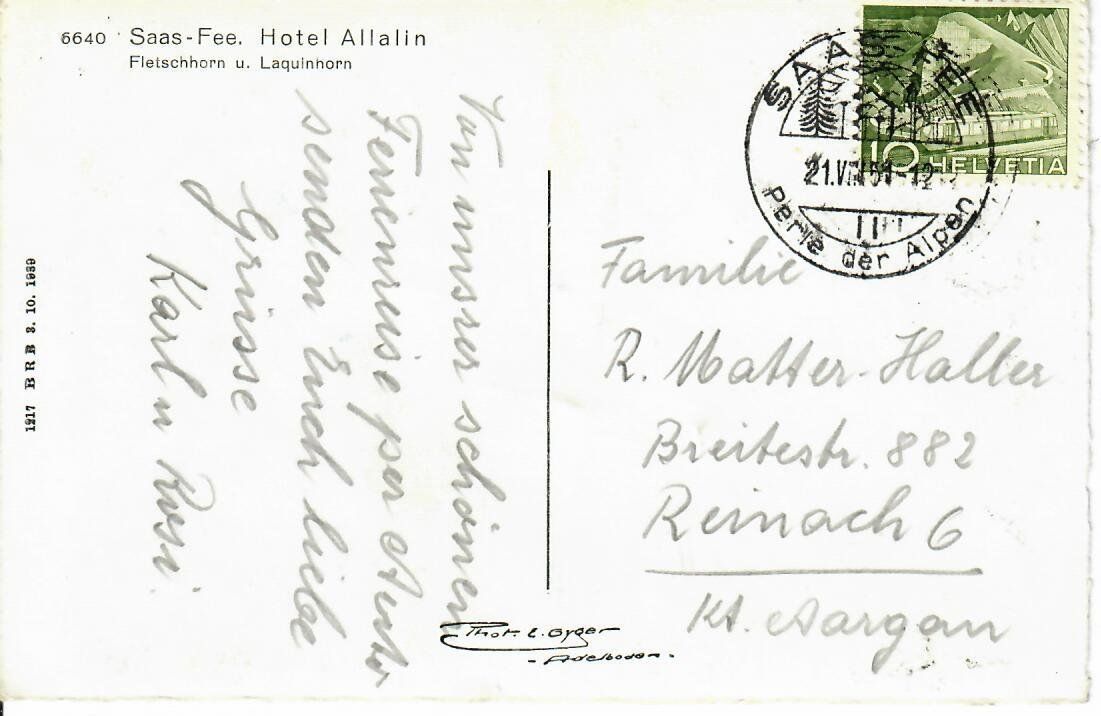 Cartoline postali: Hotel Allalin , Saas-Fee – Usato da Hochdorf venduto da Ziegel-16 1