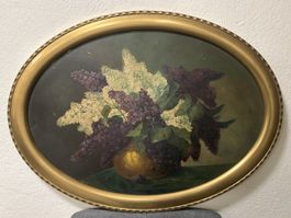 🌸 ANTIKES STILLLEBEN – FLIEDERBLUMEN – ca. 1900 – SIGNIERT