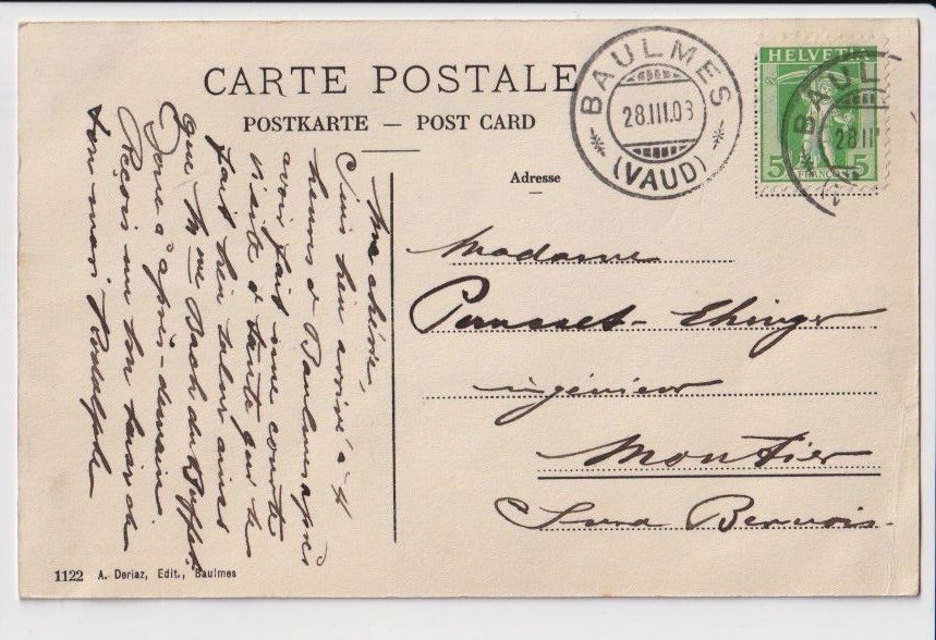 Cartoline postali: Suchet – Aiguilles de Baulmes, 1908 – Usato da Fribourg venduto da AK_Fribourg 1