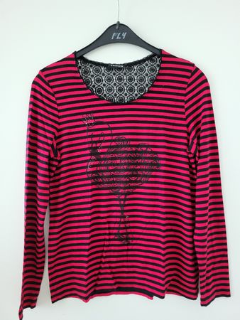 Taifun Langarmshirt, rot/schwarz mit Spitze, Gr. 40