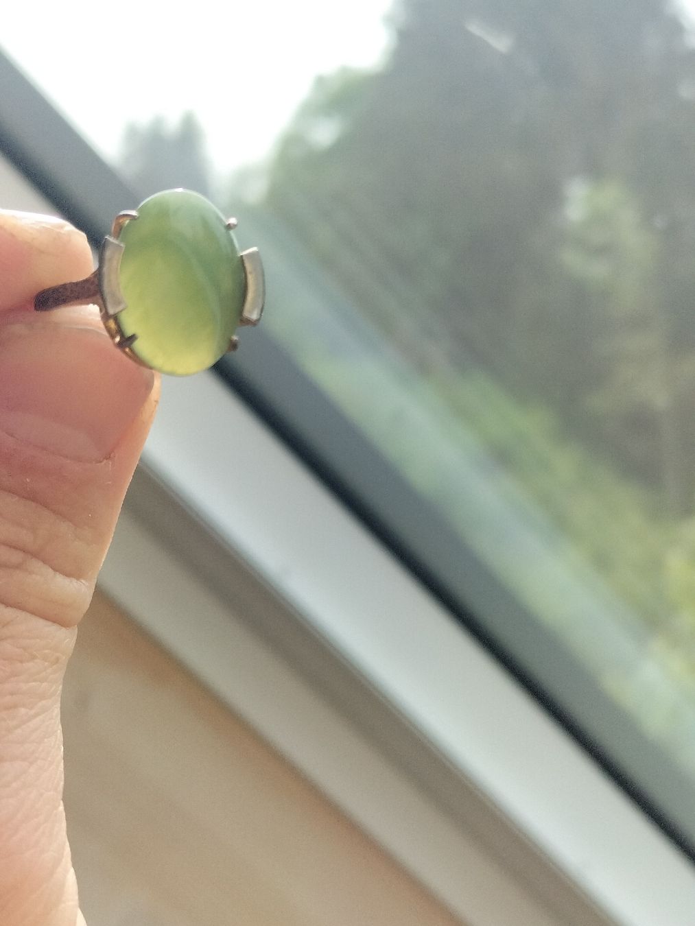 Anelli: Vintage Ring vergoldet mit grossem Jade Stein – Usato da Müselbach venduto da pat_9c9w 1