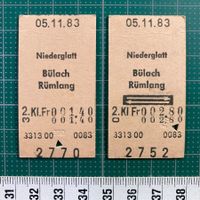 Niederglatt - Bülach / Rümlang, 2 alte Bahn Billette, SBB