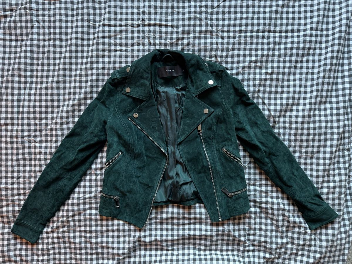 Vero Moda Giacche: Stylish Green Suede Biker Jacket Size XS Vermo Moda – Usato da Effretikon venduto da expiredrice