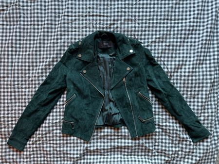 Stylish Green Suede Biker Jacket Size XS Vermo Moda