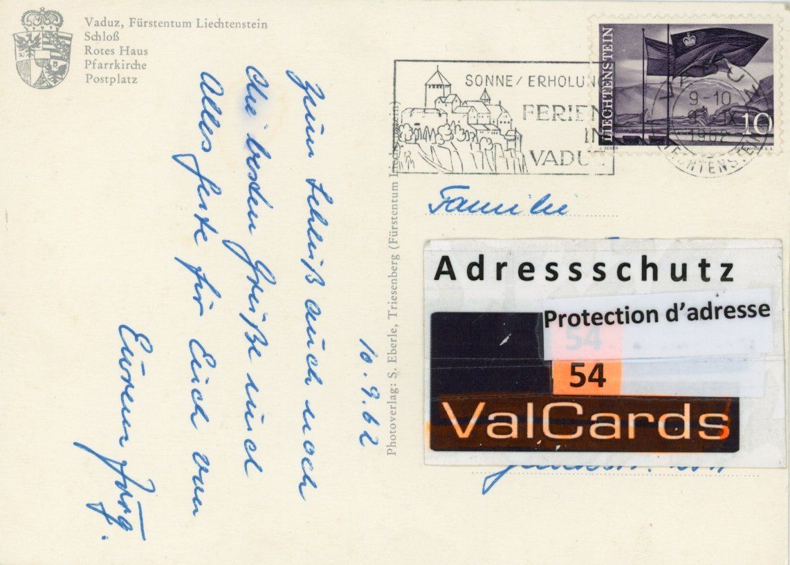 Ansichtskarten: Vaduz  FL      um 1962 – Gebraucht aus Brig von Valcards54 1