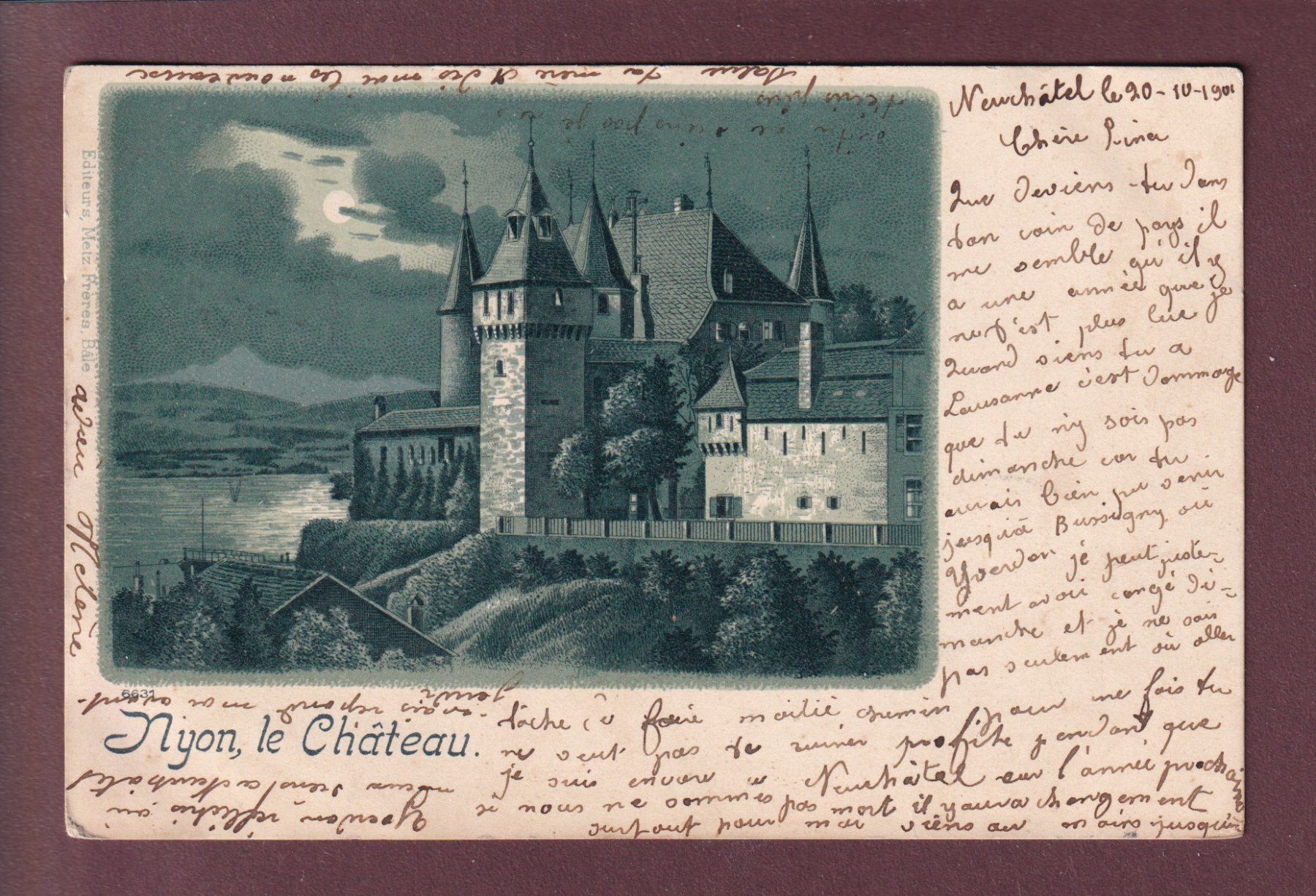 Cartoline postali: NYON - Le Château - 1901 – Usato da Pully venduto da nicecards