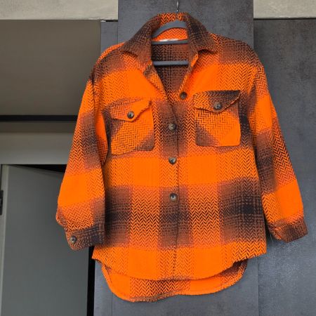 🐸 COOLE  HOLZFÄLLER KARO JACKE AUS WEICHEM FLEECE ORANGE