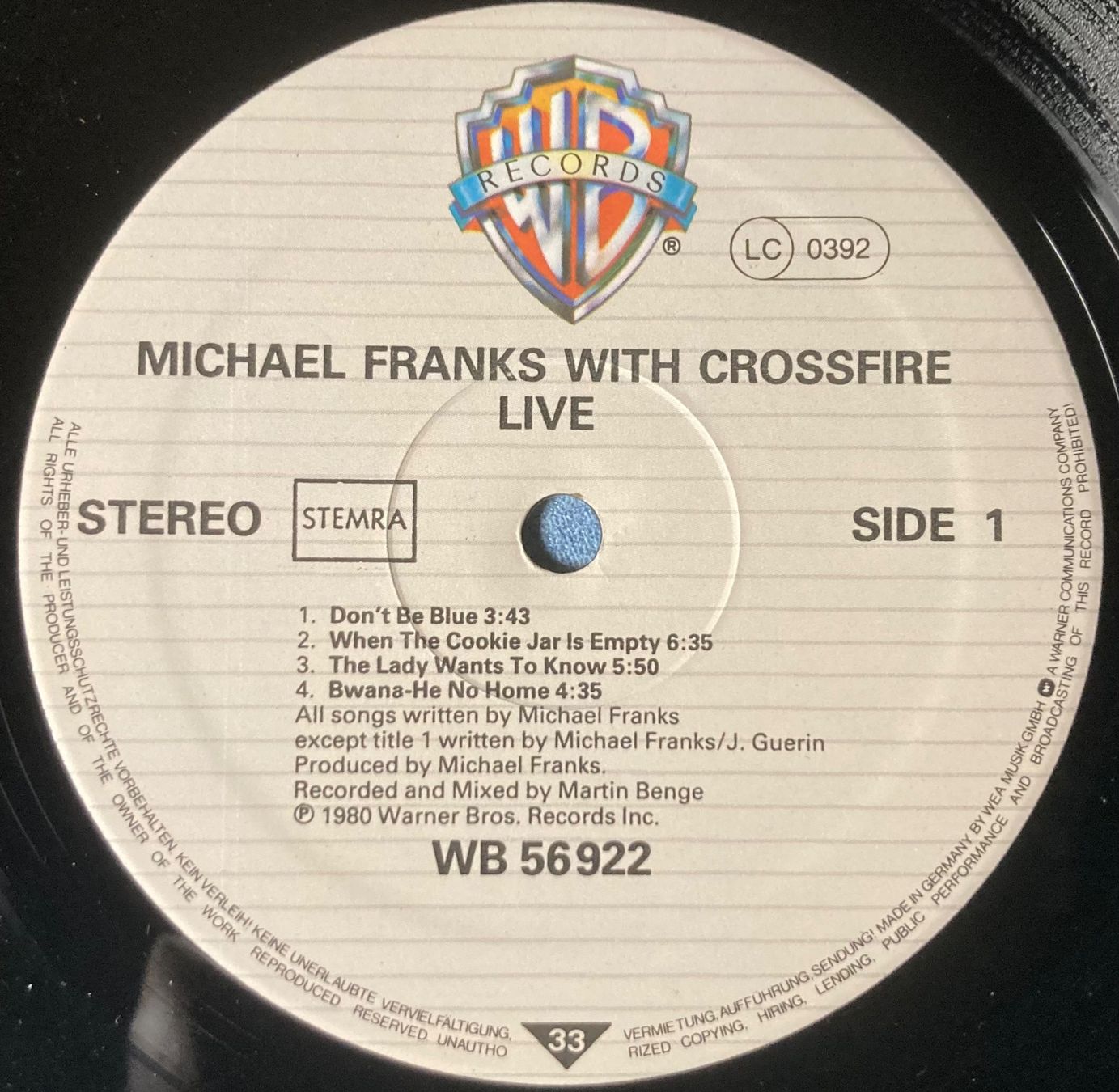 Schallplatten: MICHAEL FRANKS WITH CROSSFIRE - LIVE – Gebraucht aus Poliez-Pittet von Newtown-Records 3