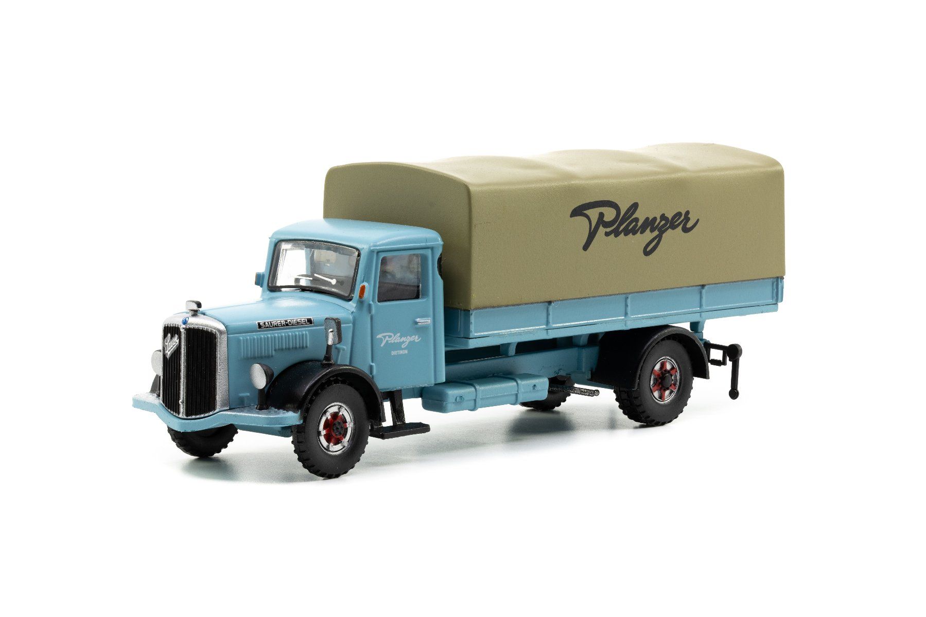 Saurer Modellini d'auto: ACE 2372 Saurer S4C Pritsche Plane Planzer  1:87 – Nuovo e nell'imballaggio originale da Derendingen venduto da Benfis