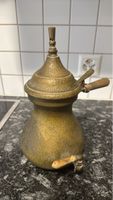 Antiker Messing Kochtopf mit Henkel und Ausguss, Handarbeit