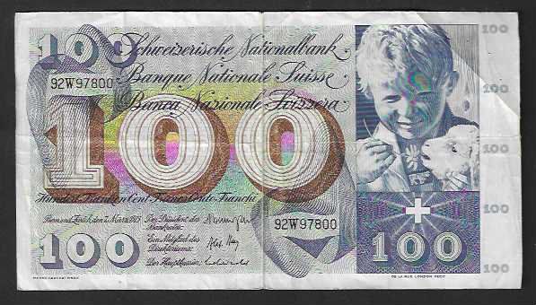 Billets de banque: CH - 100  Fr.  7  März  1973  Gebraucht – D'occasion à Gordola par coinsandnotes