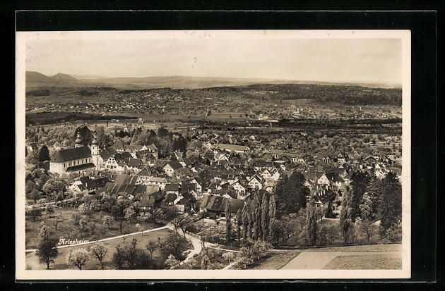 Cartoline postali: Arlesheim, Blick über den Ort mit Kirch – Usato da Berlin venduto da bartko-reher