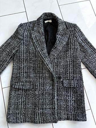Mango Coat Black and White Checkered Tweed Pattern