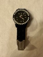 Montre noire avec strass, élégante et tendance (321)