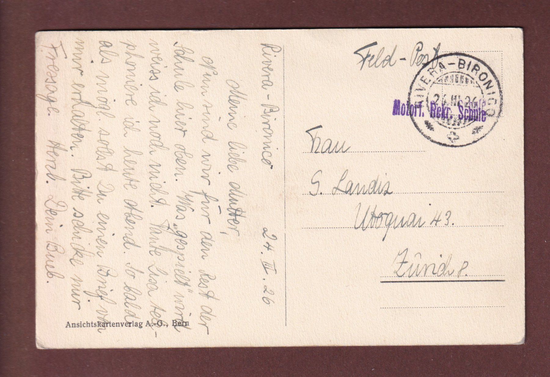 Ansichtskarten: THUN - Teil mit Kirche - 1924 Feldpost – Gebraucht aus Pully von nicecards 1