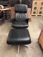 Vintage Black Leather & Wood Lounge Chair - Cozy Autumn Comf