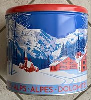 2 x Winterliche Keksdose von Balocco, Dolomitenmotiv, Top!