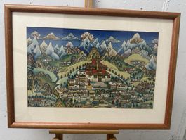 Gemälde  Aquarell Nepal Kloster Tengboche Sherpa Himalaya