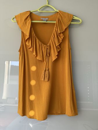 Joli top d'été moutarde à volants, taille 40/42 - Super état