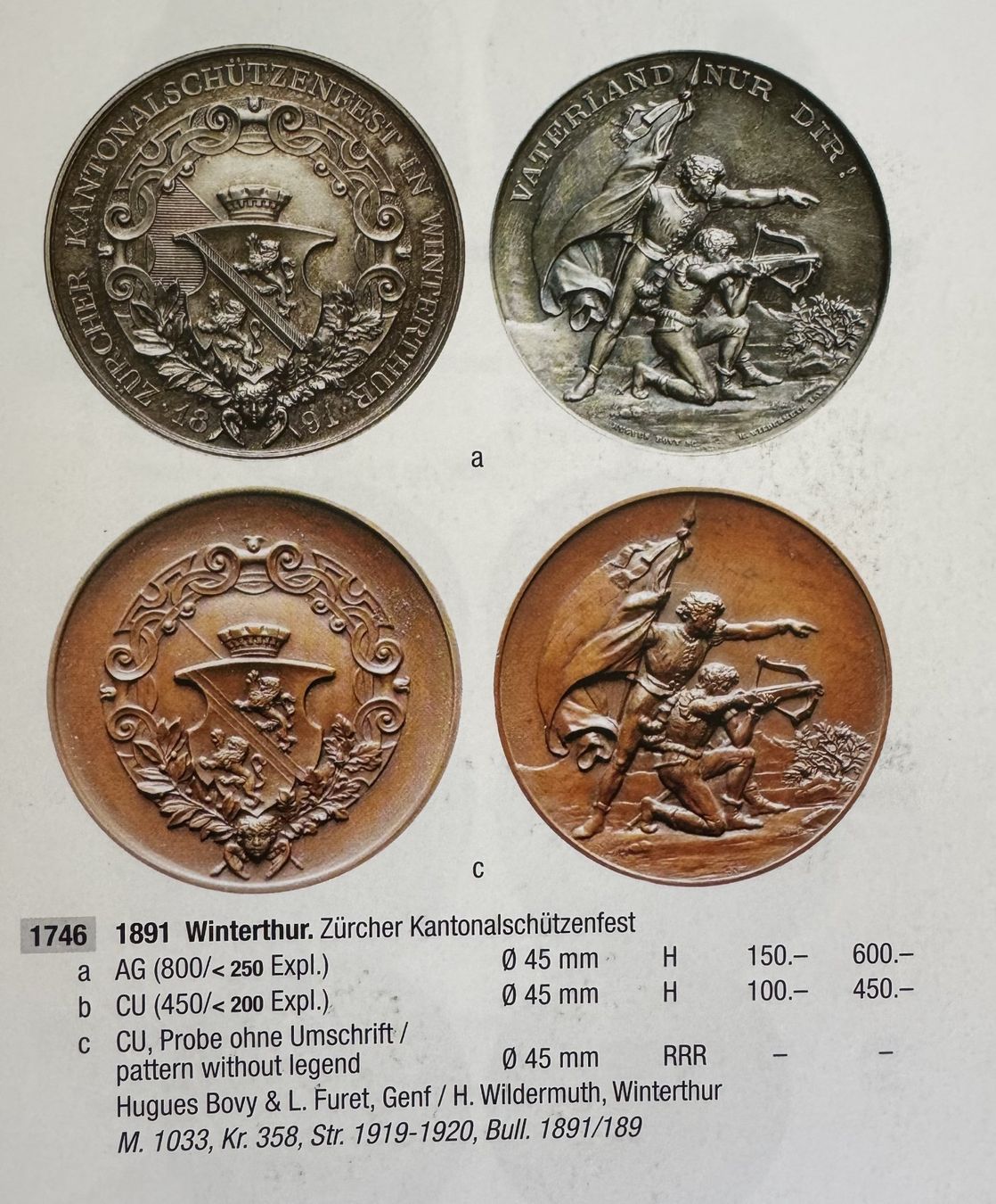 Medaglie: 1891 Schützenmedaille Winterthur – Usato da Kirchberg SG venduto da Helveticus00 2