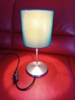 Tischlampe mit Stoffschirm türkis, Metallfuss.