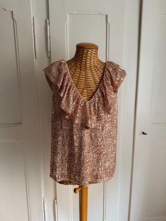 VILA - Pailletten Top nude mit Volants M