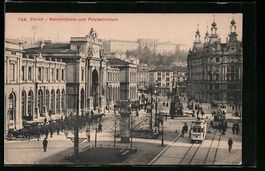 Zürich, Strassenbahn am Bahnhofplatz un