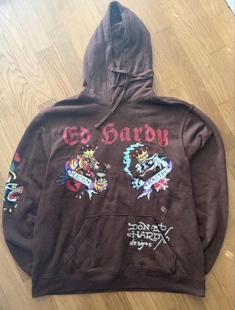 Pull à capuche Ed Hardy marron, taille L