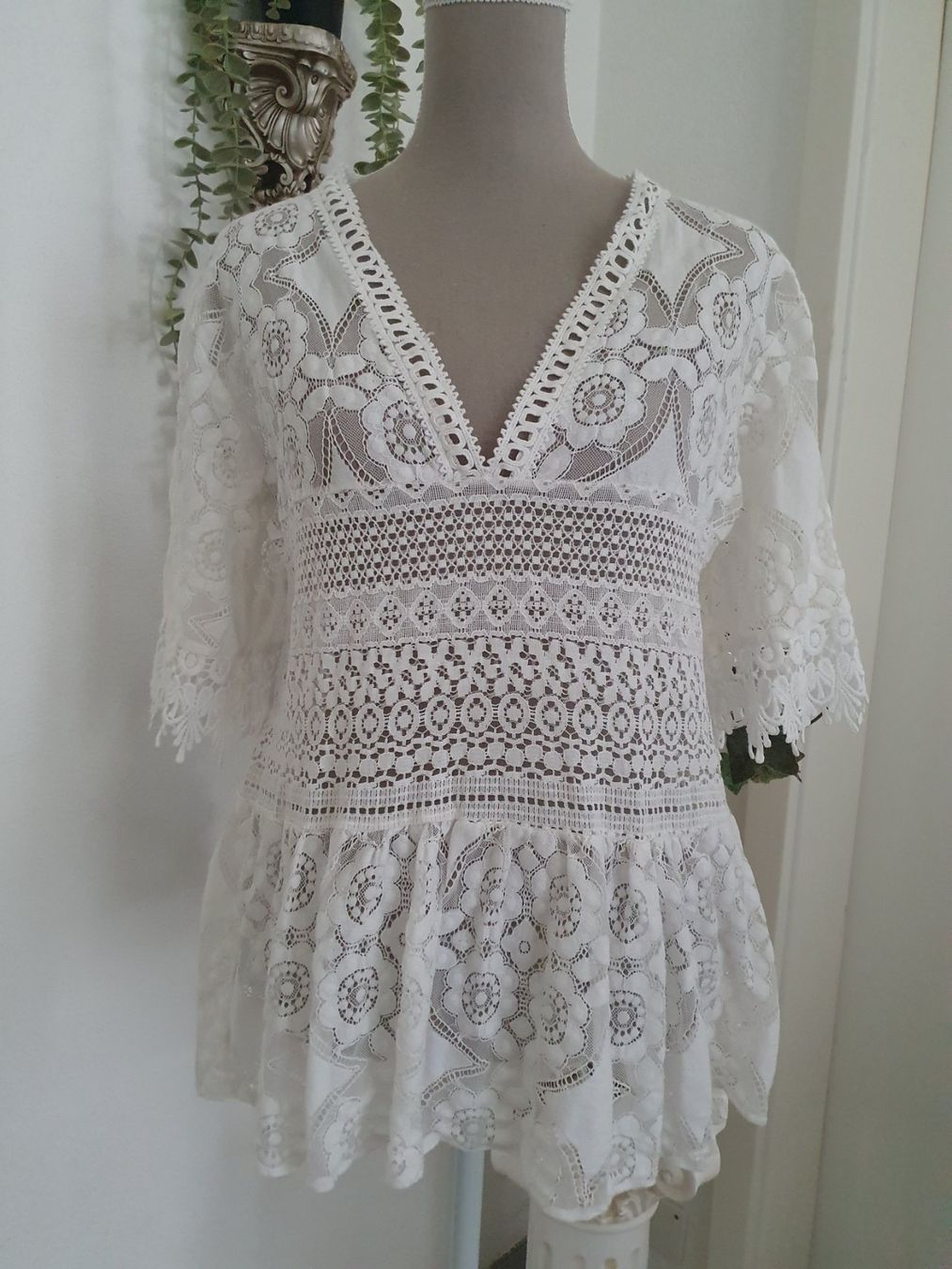 Camicette: Weisse Bluse m. Spitze Gr L "Chicoree" – Nuovo (secondo la descrizione) da Münsingen venduto da BlackTears-3 1