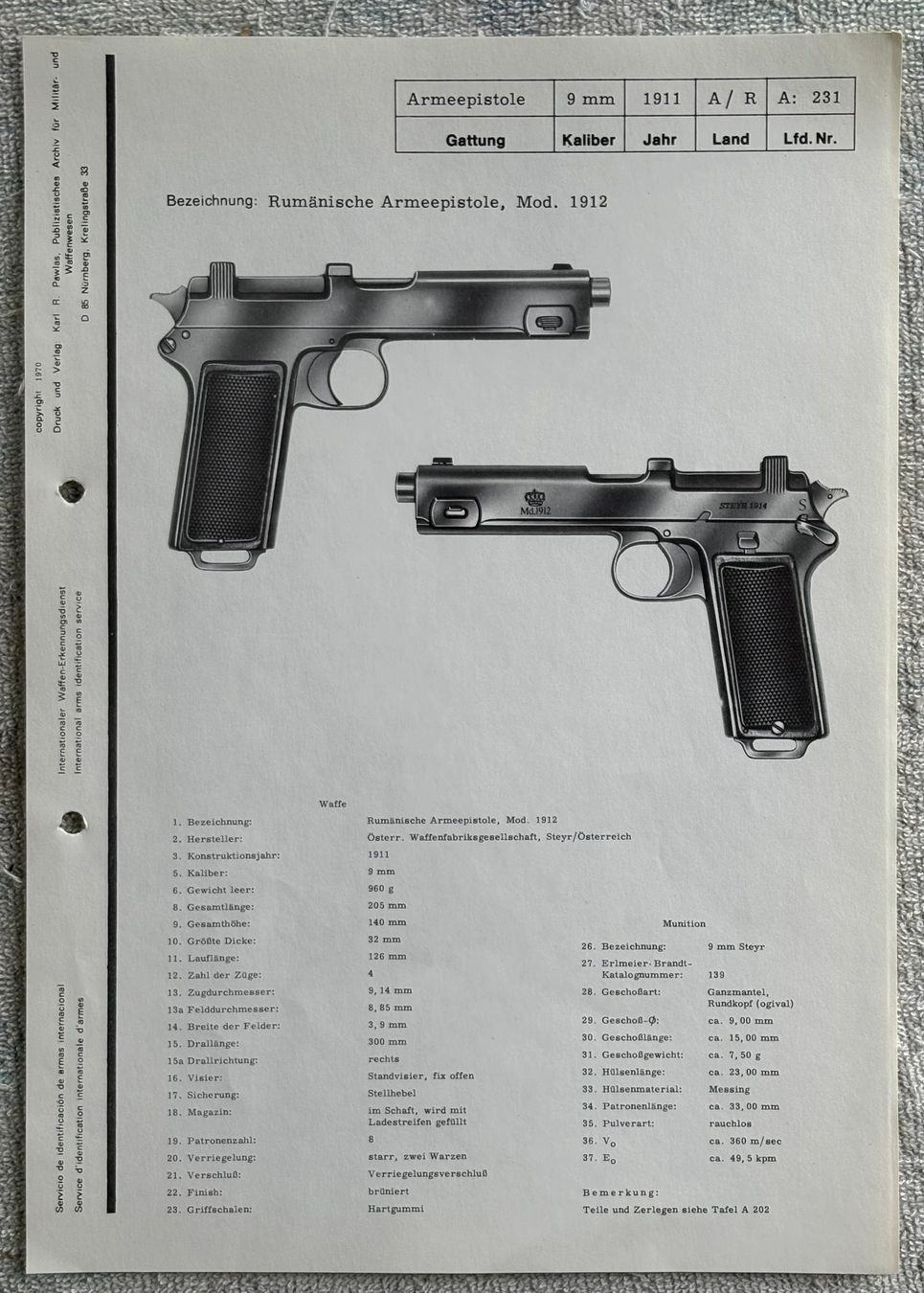 Armi bianche: RUMÄNISCHE ARMEEPISTOLE MOD. 1912 – Usato da Ostermundigen venduto da wini63